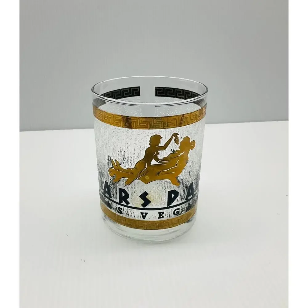 Vintage Caesars Palace Las Vegas Lowball Rocks Whiskey Glass 22K Gold